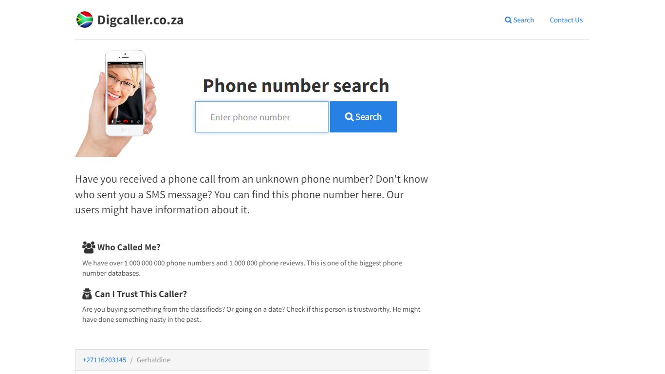 Phone number search - DigCaller